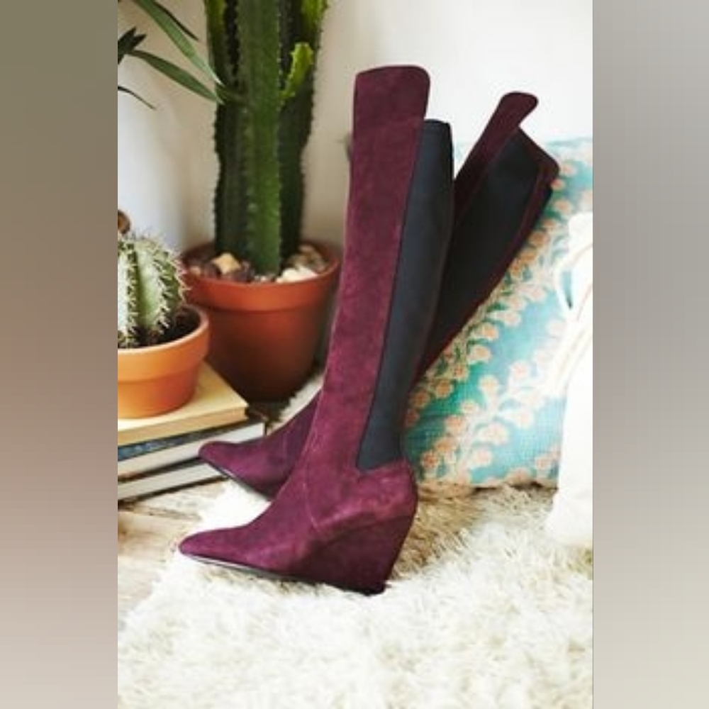 Charles David Edie Wedge Over The Knee Boots - Burgundy - 7.5